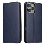 For iPhone 16 Pro Fierre Shann PU Genuine Leather Texture Phone Case(Blue)