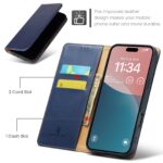For iPhone 16 Pro Fierre Shann PU Genuine Leather Texture Phone Case(Blue) - Image 4