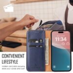 For iPhone 16 Pro Fierre Shann PU Genuine Leather Texture Phone Case(Blue) - Image 5