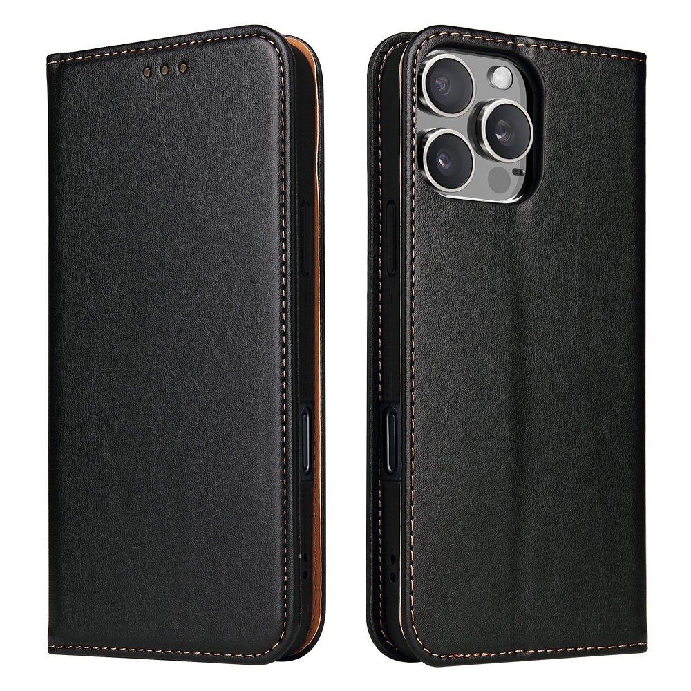 EDA005037707C.jpg For iPhone 16 Pro Fierre Shann PU Genuine Leather Texture Phone Case(Black) - Image 1