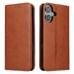 For iPhone 17 Fierre Shann PU Genuine Leather Texture Phone Case(Brown)
