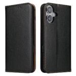 For iPhone 17 Fierre Shann PU Genuine Leather Texture Phone Case(Black)