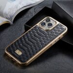 For iPhone 16 Pro Fierre Shann Python Texture Electroplating PU Phone Case(Black) - Image 2