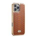 For iPhone 16 Pro Fierre Shann Python Texture Electroplating PU Phone Case(Brown) - Image 3