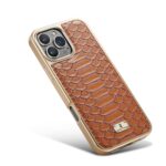 For iPhone 16 Pro Fierre Shann Python Texture Electroplating PU Phone Case(Brown) - Image 5