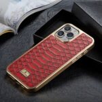 For iPhone 16 Pro Fierre Shann Python Texture Electroplating PU Phone Case(Red) - Image 2