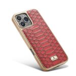 For iPhone 16 Pro Fierre Shann Python Texture Electroplating PU Phone Case(Red) - Image 5