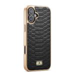 For iPhone 16 Plus Fierre Shann Python Texture Electroplating PU Phone Case(Black) - Image 3