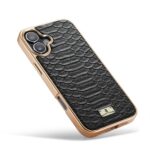 For iPhone 16 Plus Fierre Shann Python Texture Electroplating PU Phone Case(Black) - Image 5
