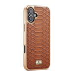 For iPhone 16 Plus Fierre Shann Python Texture Electroplating PU Phone Case(Brown) - Image 3