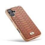 For iPhone 16 Plus Fierre Shann Python Texture Electroplating PU Phone Case(Brown) - Image 5