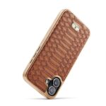 For iPhone 16 Plus Fierre Shann Python Texture Electroplating PU Phone Case(Brown) - Image 6