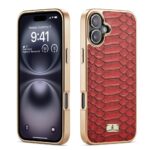 For iPhone 16 Plus Fierre Shann Python Texture Electroplating PU Phone Case(Red)