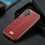 For iPhone 16 Plus Fierre Shann Python Texture Electroplating PU Phone Case(Red) - Image 2