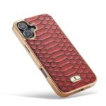 For iPhone 16 Plus Fierre Shann Python Texture Electroplating PU Phone Case(Red) - Image 5