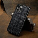 For iPhone 16 Pro Fierre Shann Crocodile Texture Magnetic Genuine Leather Phone Case(Black) - Image 3