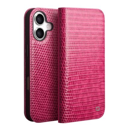 For iPhone 17 QIALINO Little Crocodile Texture Genuine Leather Phone Case(Rose Red)