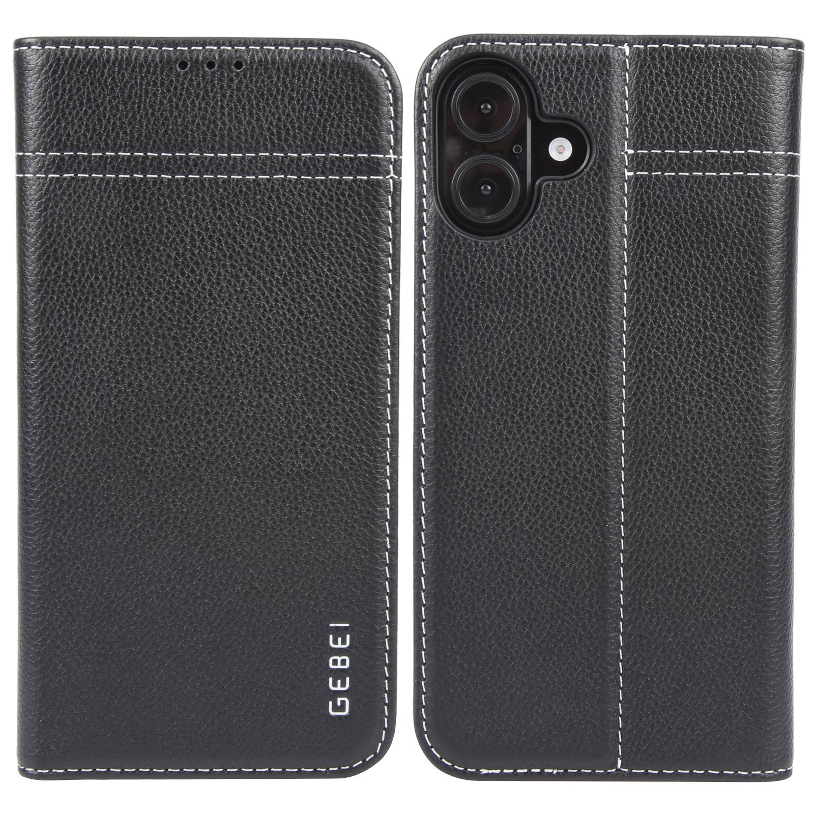 EDA005730305A.jpg For iPhone 16 GEBEI Top-grain Horizontal Flip Leather Phone Case(Black) - Image 1