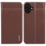 For iPhone 16 GEBEI Top-grain Horizontal Flip Leather Phone Case(Brown)