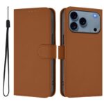 For iPhone 17 Pro Max Skin Feel Solid Color Leather Phone Case with Lanyard(Brown)