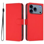 For iPhone 17 Pro Max Skin Feel Solid Color Leather Phone Case with Lanyard(Red)