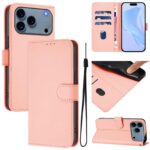 For iPhone 17 Pro Max Skin Feel Solid Color Leather Phone Case with Lanyard(Pink) - Image 3