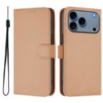 For iPhone 17 Pro Max Skin Feel Solid Color Leather Phone Case with Lanyard(Nude)