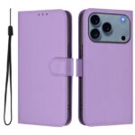 For iPhone 17 Pro Max Skin Feel Solid Color Leather Phone Case with Lanyard(Lavender Purple)