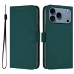 For iPhone 17 Pro Max Skin Feel Solid Color Leather Phone Case with Lanyard(Dark Green)