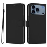 For iPhone 17 Pro Max Skin Feel Solid Color Leather Phone Case with Lanyard(Black)