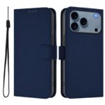 For iPhone 17 Pro Max Skin Feel Solid Color Leather Phone Case with Lanyard(Navy Blue)