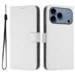 For iPhone 17 Pro Max Skin Feel Solid Color Leather Phone Case with Lanyard(White)