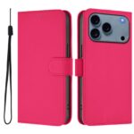 For iPhone 17 Pro Max Skin Feel Solid Color Leather Phone Case with Lanyard(Rose Red)