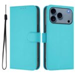 For iPhone 17 Pro Max Skin Feel Solid Color Leather Phone Case with Lanyard(Lake Blue)