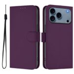 For iPhone 17 Pro Max Skin Feel Solid Color Leather Phone Case with Lanyard(Violet)