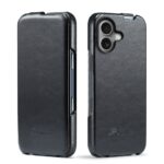 For iPhone 16 Plus Fierre Shann 64 Texture Vertical Flip PU Leather Phone Case(Black)