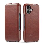 For iPhone 16 Plus Fierre Shann 64 Texture Vertical Flip PU Leather Phone Case(Brown)