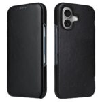For iPhone 16 Plus Fierre Shann Top Layer Cowhide Business Magnetic Leather Phone Case(Black)