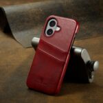 For iPhone 16 Plus Fierre Shann Retro Oil Wax Texture Card Slots PU Leather Phone Case(Red) - Image 2