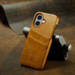 For iPhone 16 Plus Fierre Shann Retro Oil Wax Texture Card Slots PU Leather Phone Case(Yellow) - Image 2