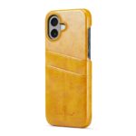 For iPhone 16 Plus Fierre Shann Retro Oil Wax Texture Card Slots PU Leather Phone Case(Yellow) - Image 4