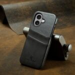 For iPhone 16 Plus Fierre Shann Retro Oil Wax Texture Card Slots PU Leather Phone Case(Grey) - Image 2