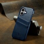 For iPhone 16 Plus Fierre Shann Retro Oil Wax Texture Card Slots PU Leather Phone Case(Blue) - Image 2