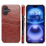 For iPhone 16 Plus Fierre Shann Retro Oil Wax Texture Card Slots PU Leather Phone Case(Brown)