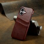 For iPhone 16 Plus Fierre Shann Retro Oil Wax Texture Card Slots PU Leather Phone Case(Brown) - Image 2