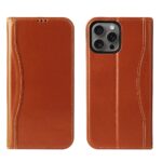 For iPhone 16 Pro Fierre Shann Cowhide Leather Flip Leather Phone Case(Brown)