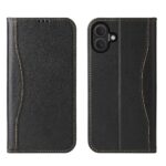 For iPhone 16 Plus Fierre Shann Cowhide Leather Flip Leather Phone Case(Black)