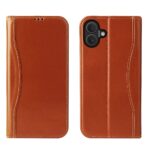 For iPhone 16 Plus Fierre Shann Cowhide Leather Flip Leather Phone Case(Brown)
