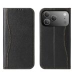 For iPhone 17 Pro Max Fierre Shann Cowhide Leather Flip Leather Phone Case(Black)