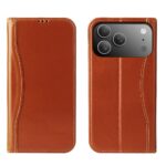 For iPhone 17 Pro Max Fierre Shann Cowhide Leather Flip Leather Phone Case(Brown)
